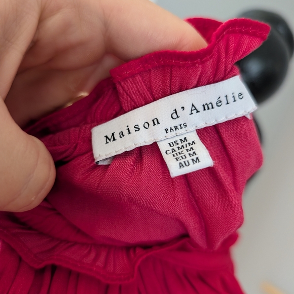 Chic Fuchsia Women's Blouse Medium High Neck Tie - Picture 5 of 5